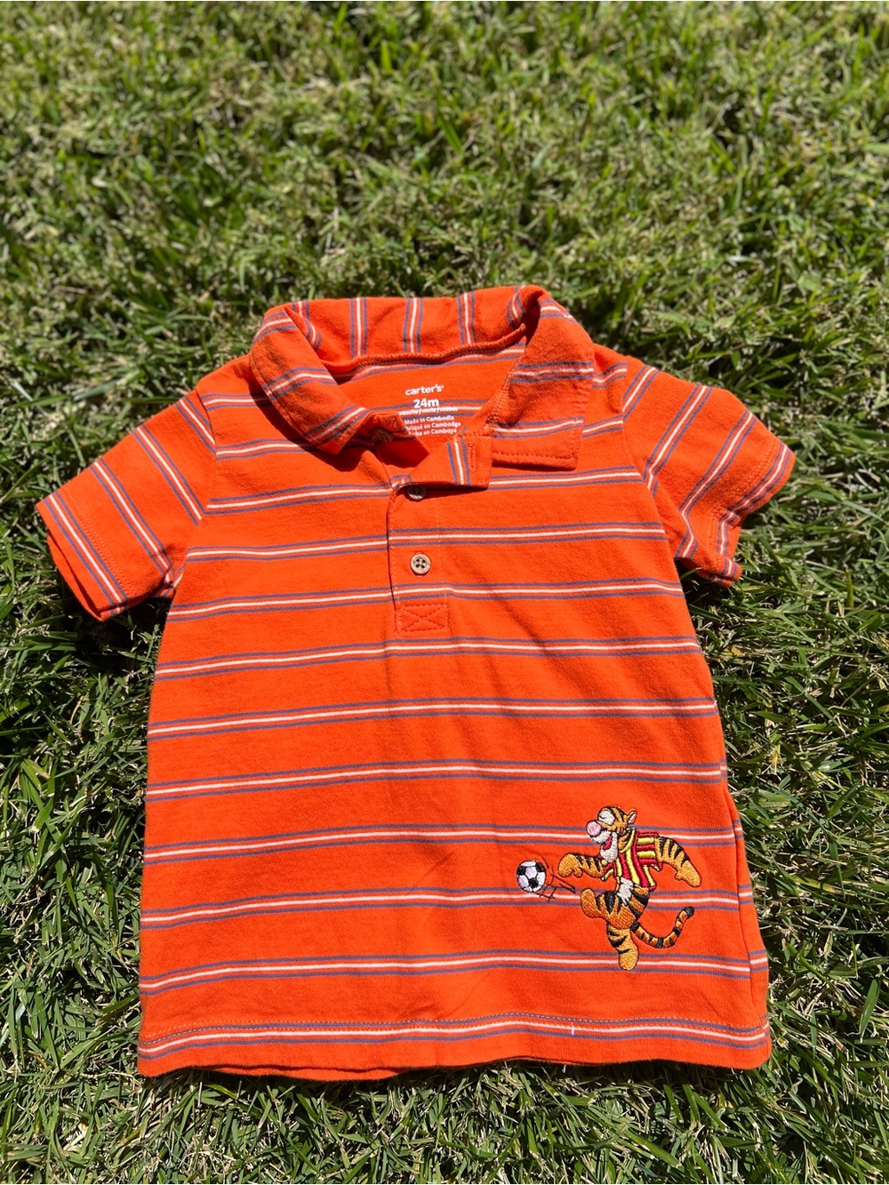 Carter's Orange Striped Polo Tee with Tigger Graphic - Kids